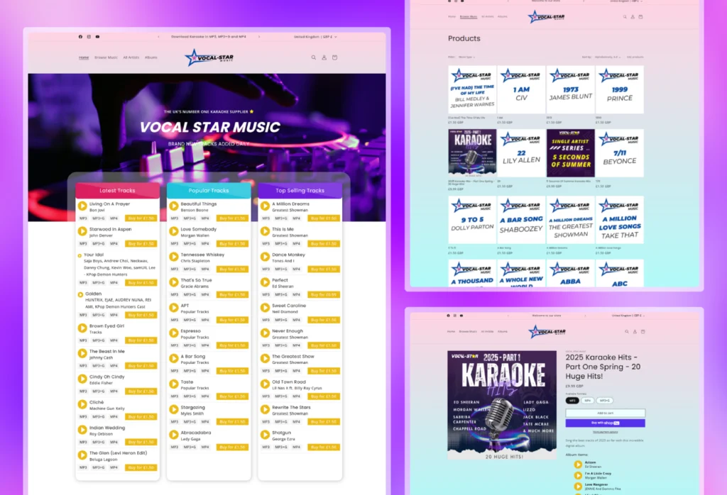 Vocal Star Music Custom Shopify Store Development for Digital Music Products